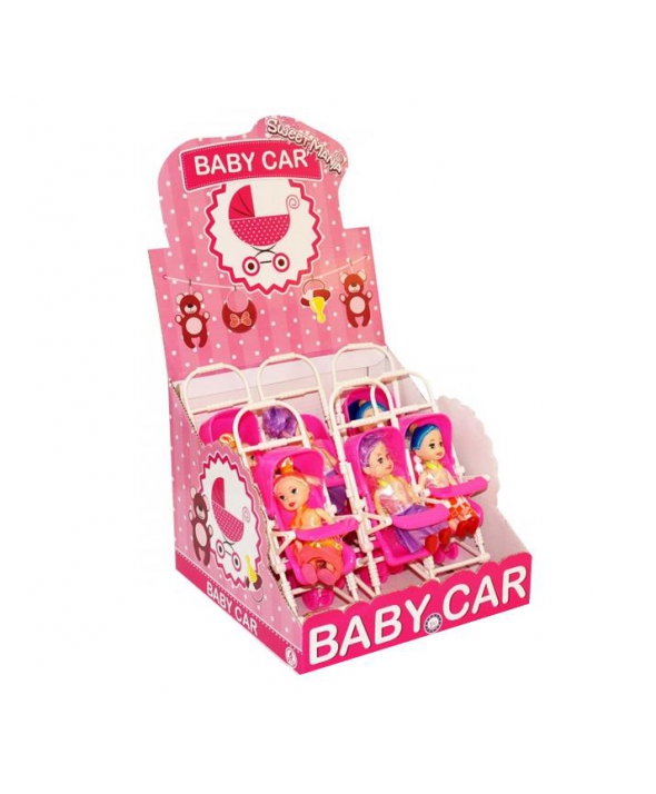Baby Car - wózek z lalką + cukierki 3g op 6szt-2938