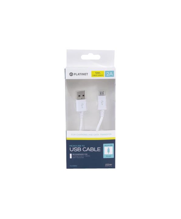 PLATINET MICRO USB CABLE 1M 2A WHITE PUC1MBW-3573